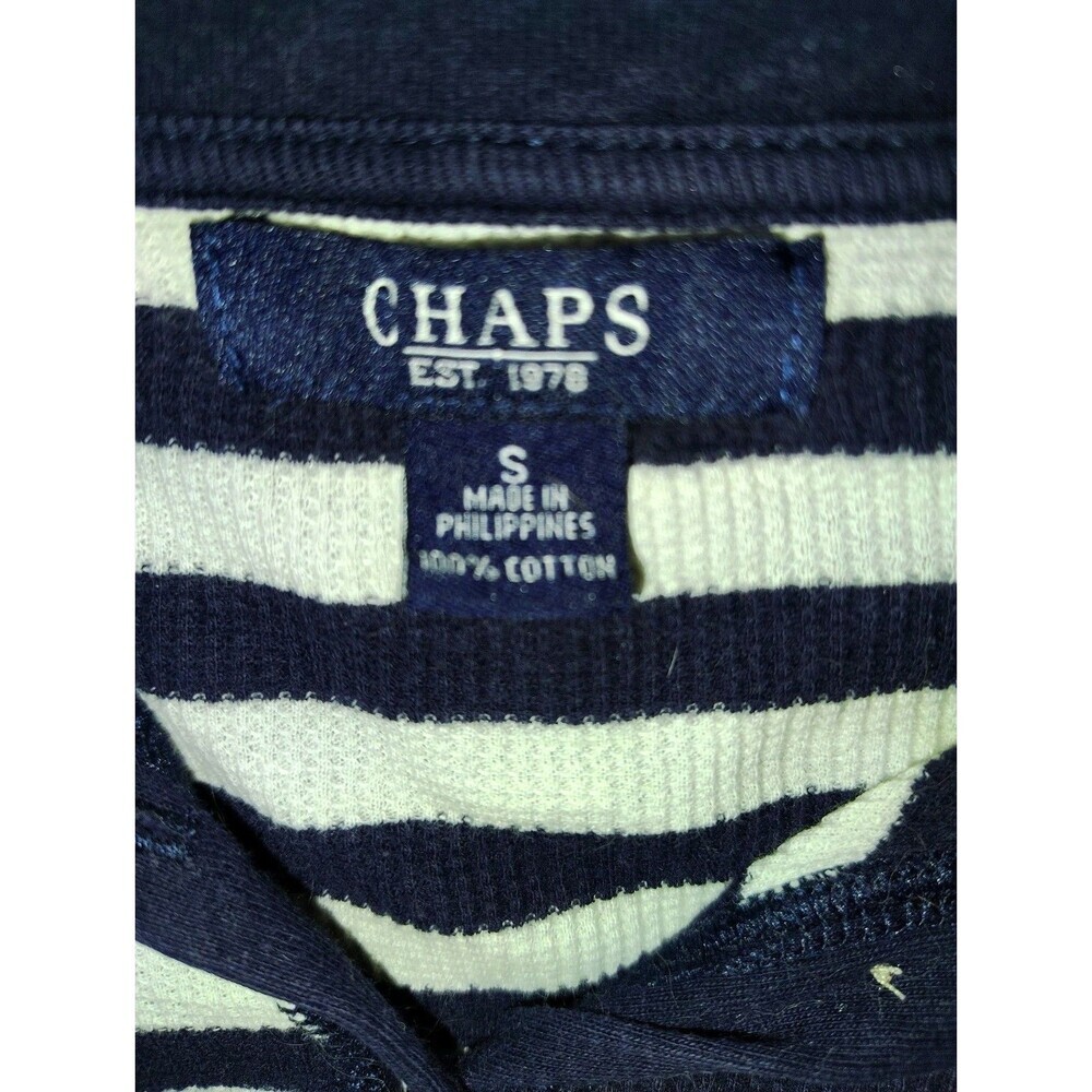 Chaps Est. 1978 Navy Blue & White Striped Waffle Knit Thermal Henley Shirt -... - Picture 3 of 11